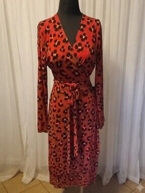 CAbi Red and Black Leopard-Print Wrap Dress with Belt